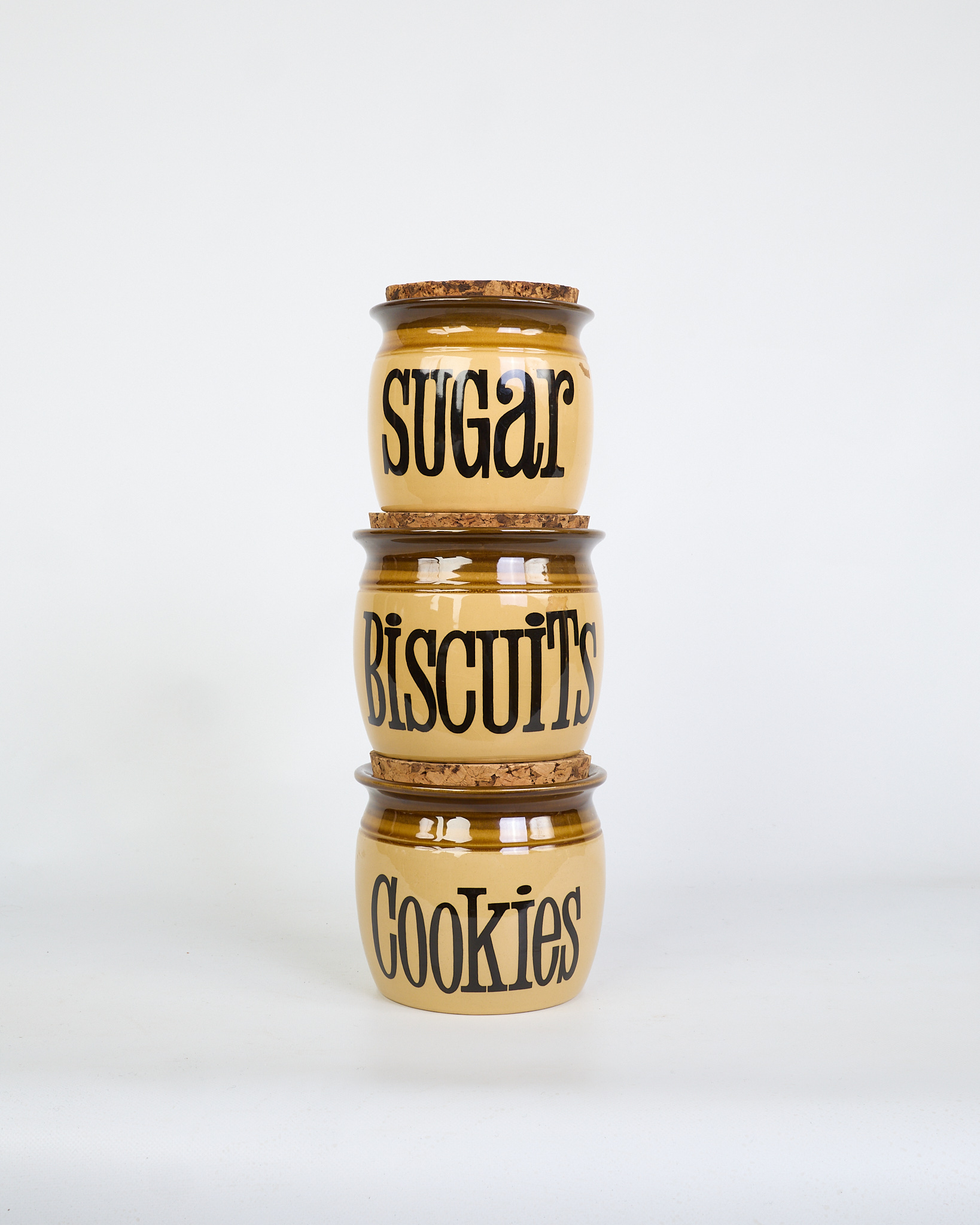 Vintage TG Green Ceramic Kitchen Jars with Cork Lids