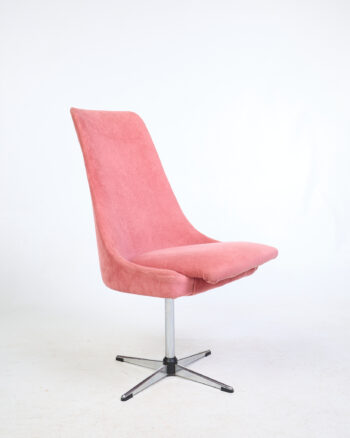 Pink Fabric Swivel Chair with Chrome Base