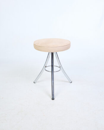 Modern Chrome Stool with Cream Fabric Seat