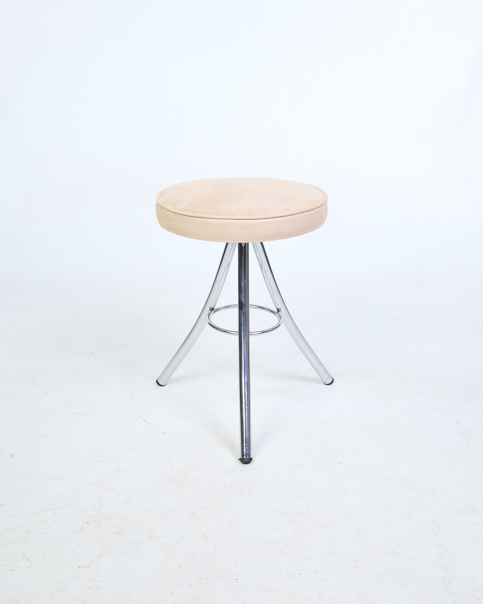 Modern Chrome Stool with Cream Fabric Seat