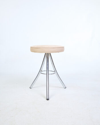 Modern Chrome Stool with Cream Fabric Seat