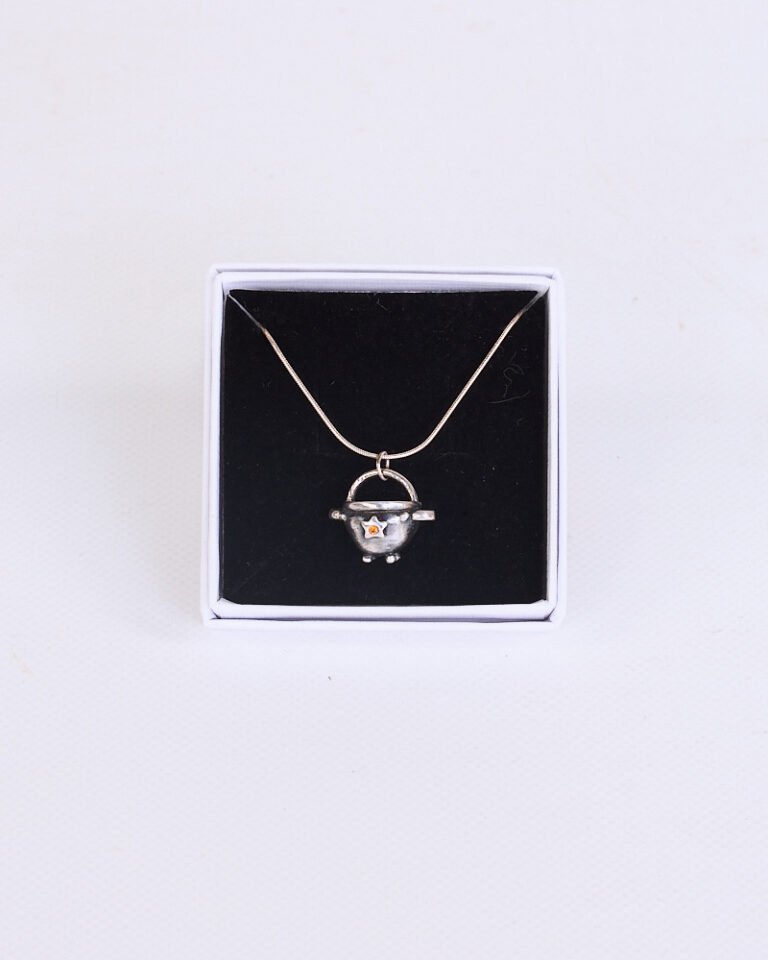 Sterling Silver Cauldron Pendant Necklace with Orange Star by Dog Star Silver