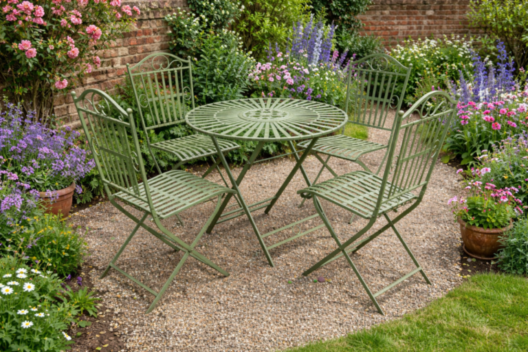 Green Metal Folding Garden Table & 4 Chairs