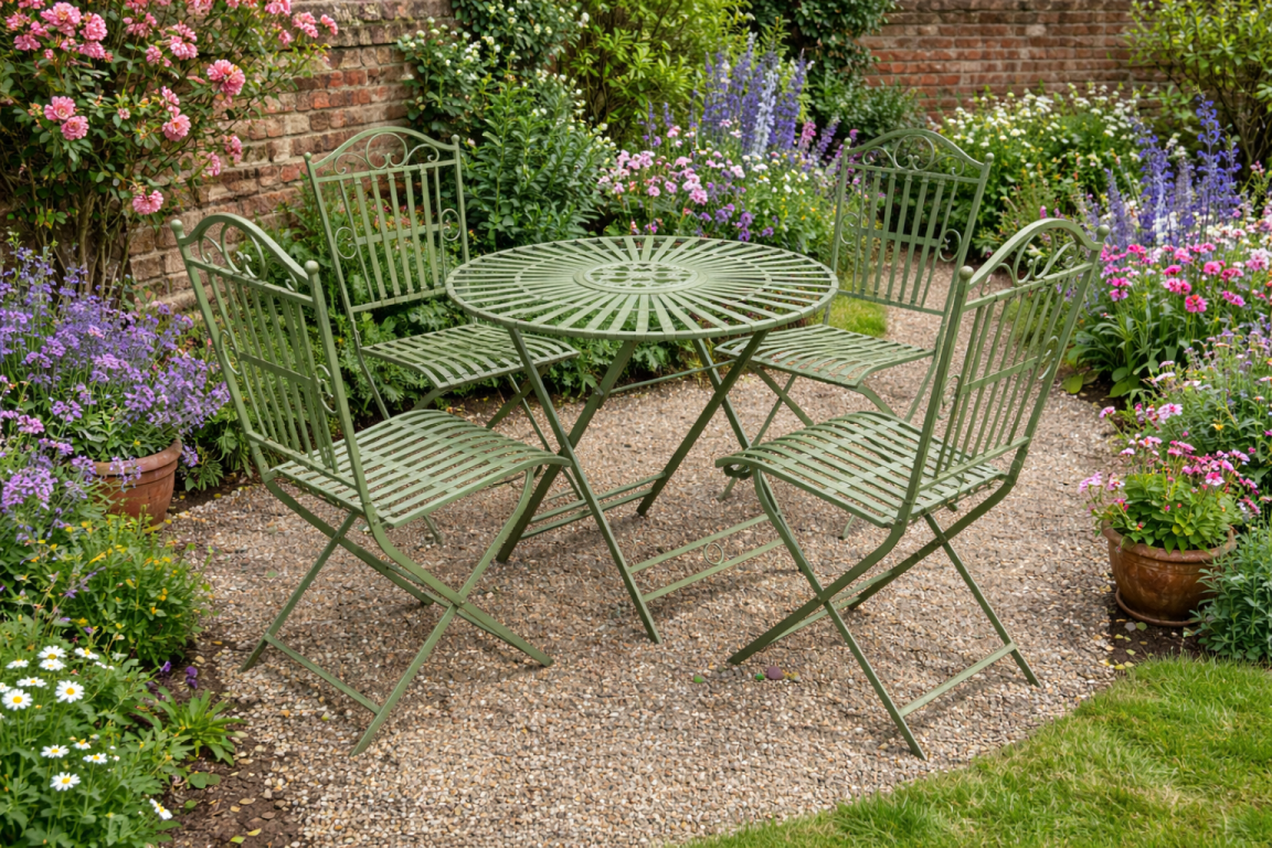 Green Metal Folding Garden Table & 4 Chairs