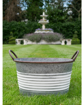 Galvanised Metal Tub with White Distressed Stripes
