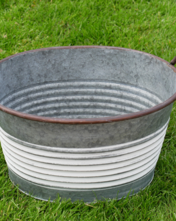 Galvanised Metal Tub with White Distressed Stripes