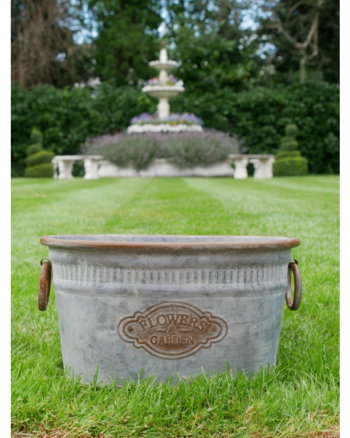 Galvanised Metal Planter with ‘Flowers & Garden’ Motif