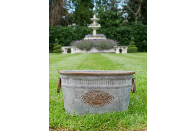Galvanised Metal Planter with 'Flowers & Garden' Motif