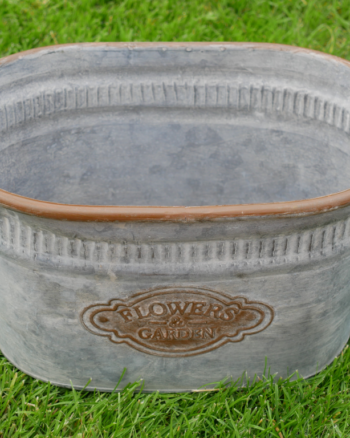 Galvanised Metal Planter with ‘Flowers & Garden’ Motif