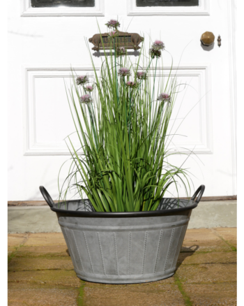 Galvanised Metal Tub Planter with Black Handles