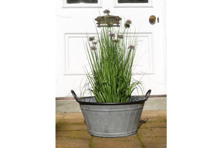 Galvanised Metal Tub Planter with Black Handles