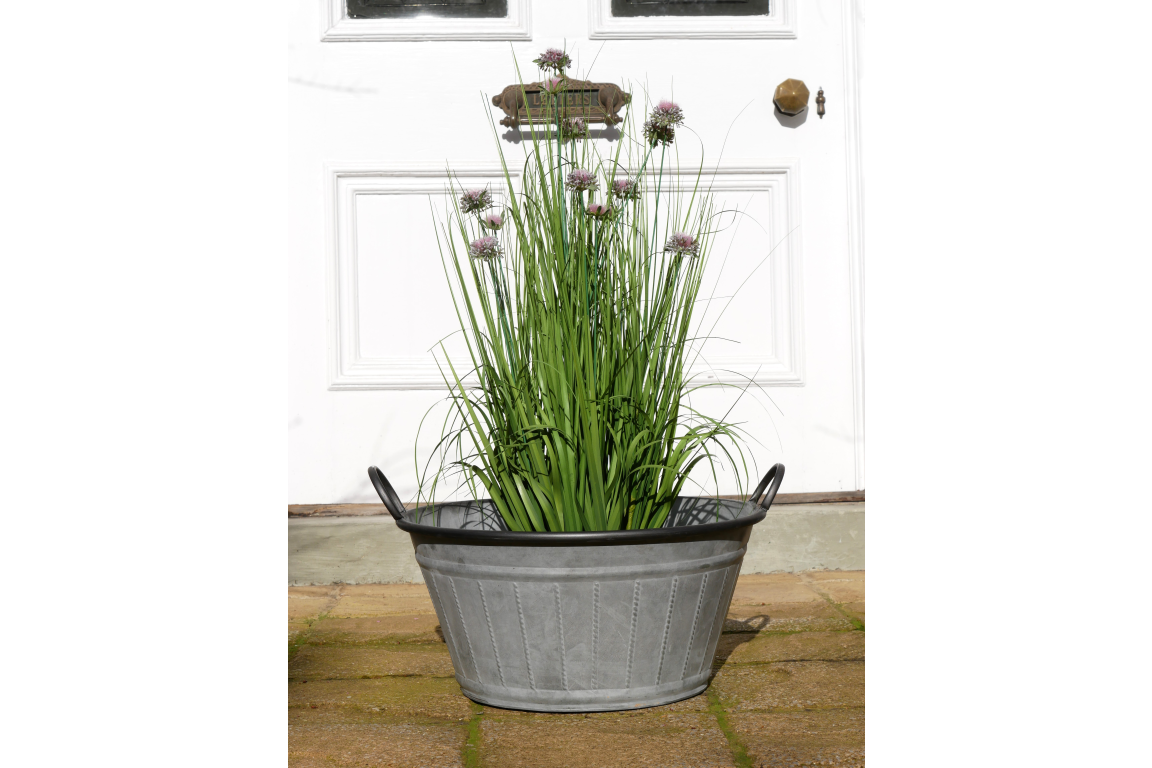 Galvanised Metal Tub Planter with Black Handles