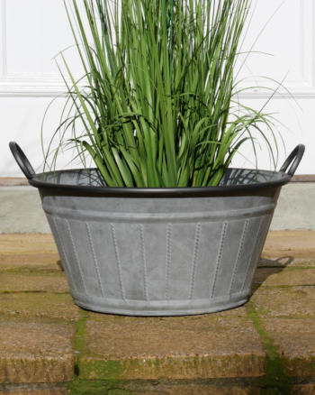 Galvanised Metal Tub Planter with Black Handles