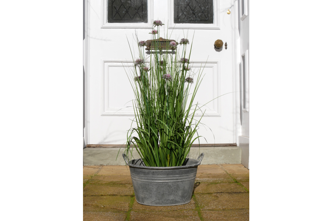 Galvanized Metal Oval Planter with Side Handles