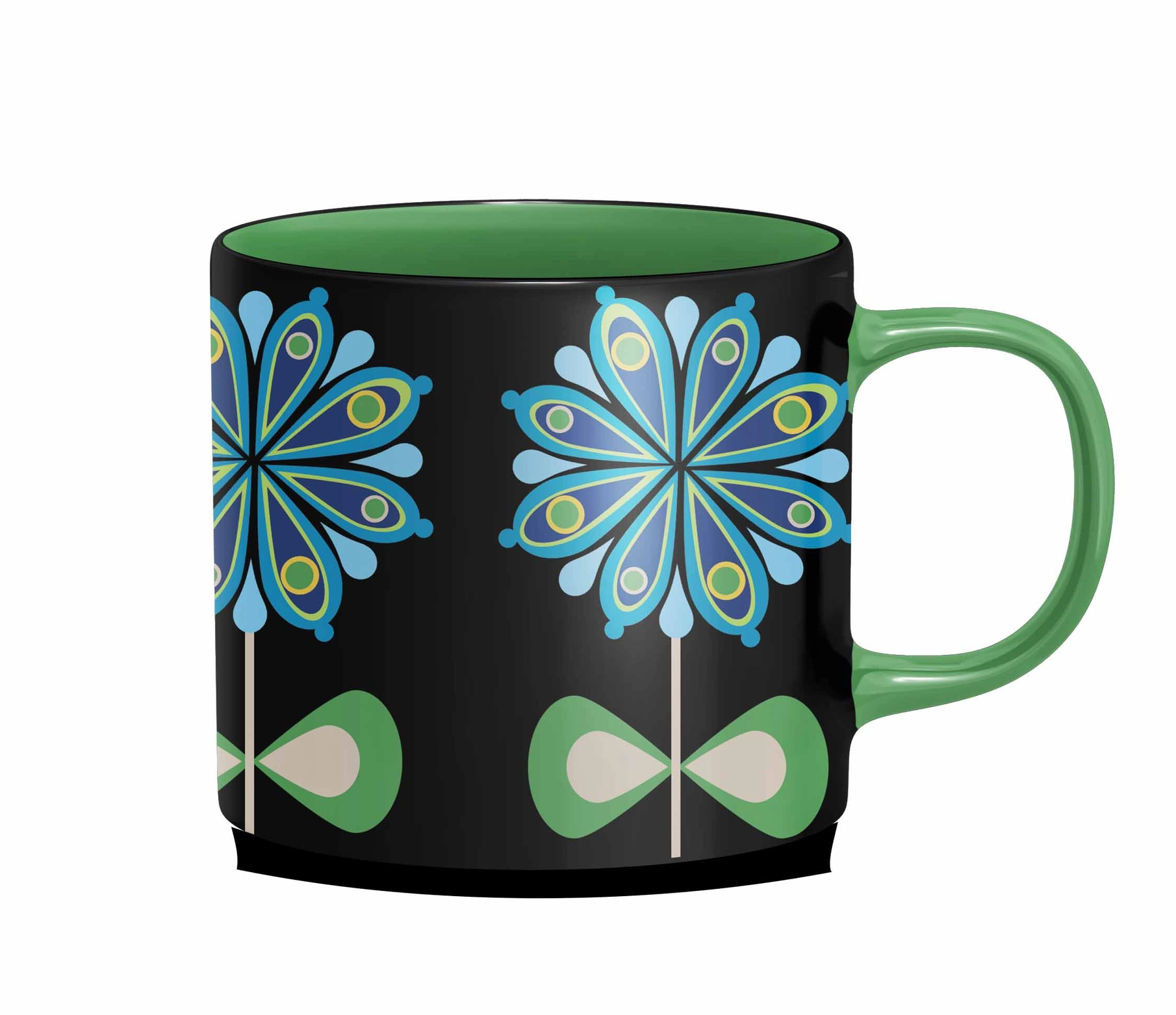 Casbah Blue Flower Mid Century Stackable Matte Coffee Mug