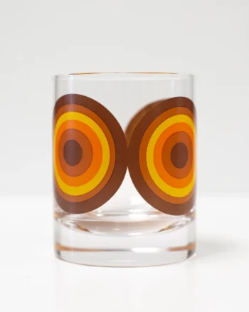 Orange and Brown 70’s Retro Circle Whiskey Cocktail Glass