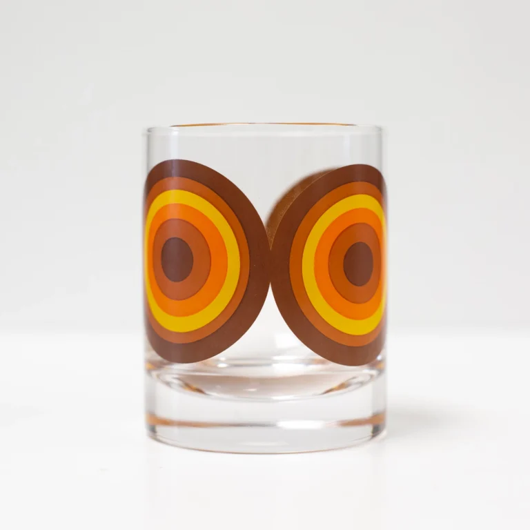 Orange and Brown 70's Retro Circle Whiskey Cocktail Glass