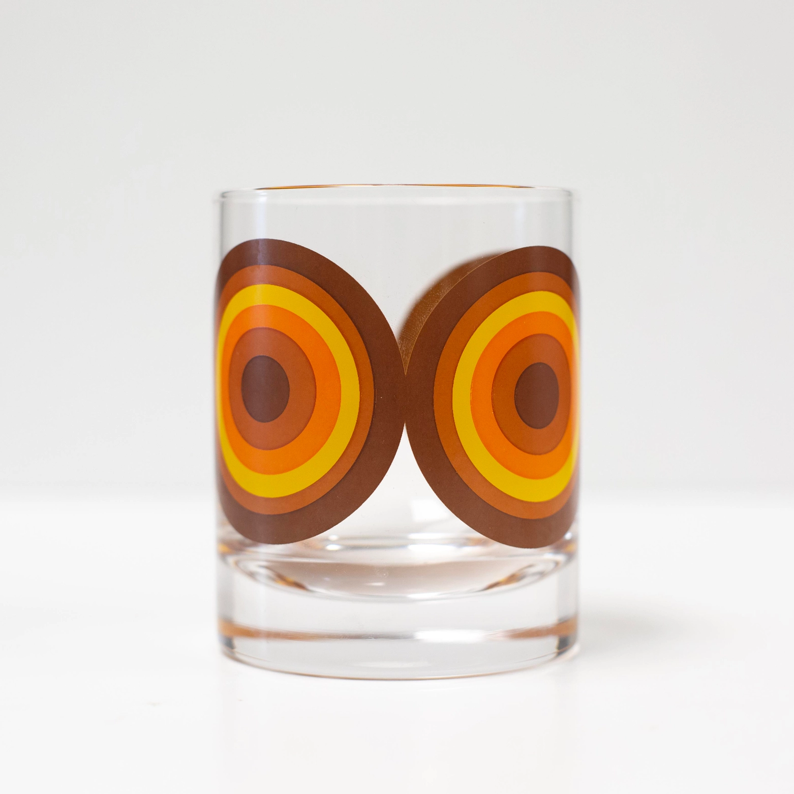 Orange and Brown 70’s Retro Circle Whiskey Cocktail Glass