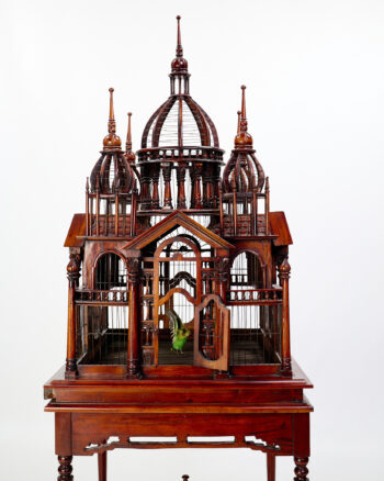 Antique Wooden Bird Cage with Domed Roof Detail