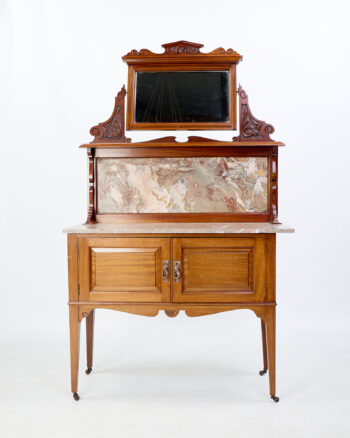 Antique Marble Top Washstand with Mirror and Carved Details