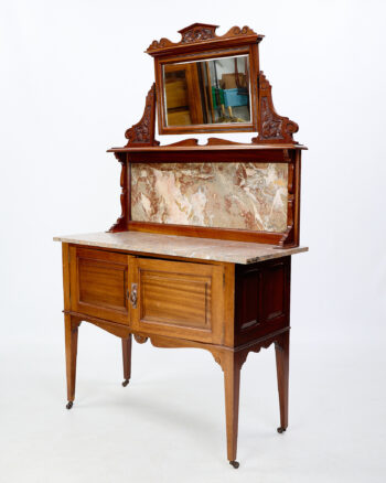 Antique Marble Top Washstand with Mirror and Carved Details