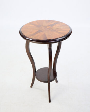 Vintage Inlaid Marquetry Wood Table with Lower Shelf