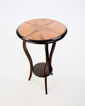 Vintage Inlaid Marquetry Wood Table with Lower Shelf