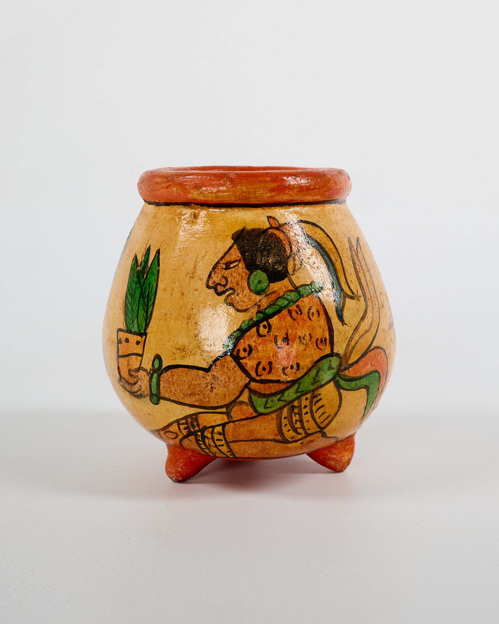 Hand-Painted Pottery Vessel with Tribal Figures