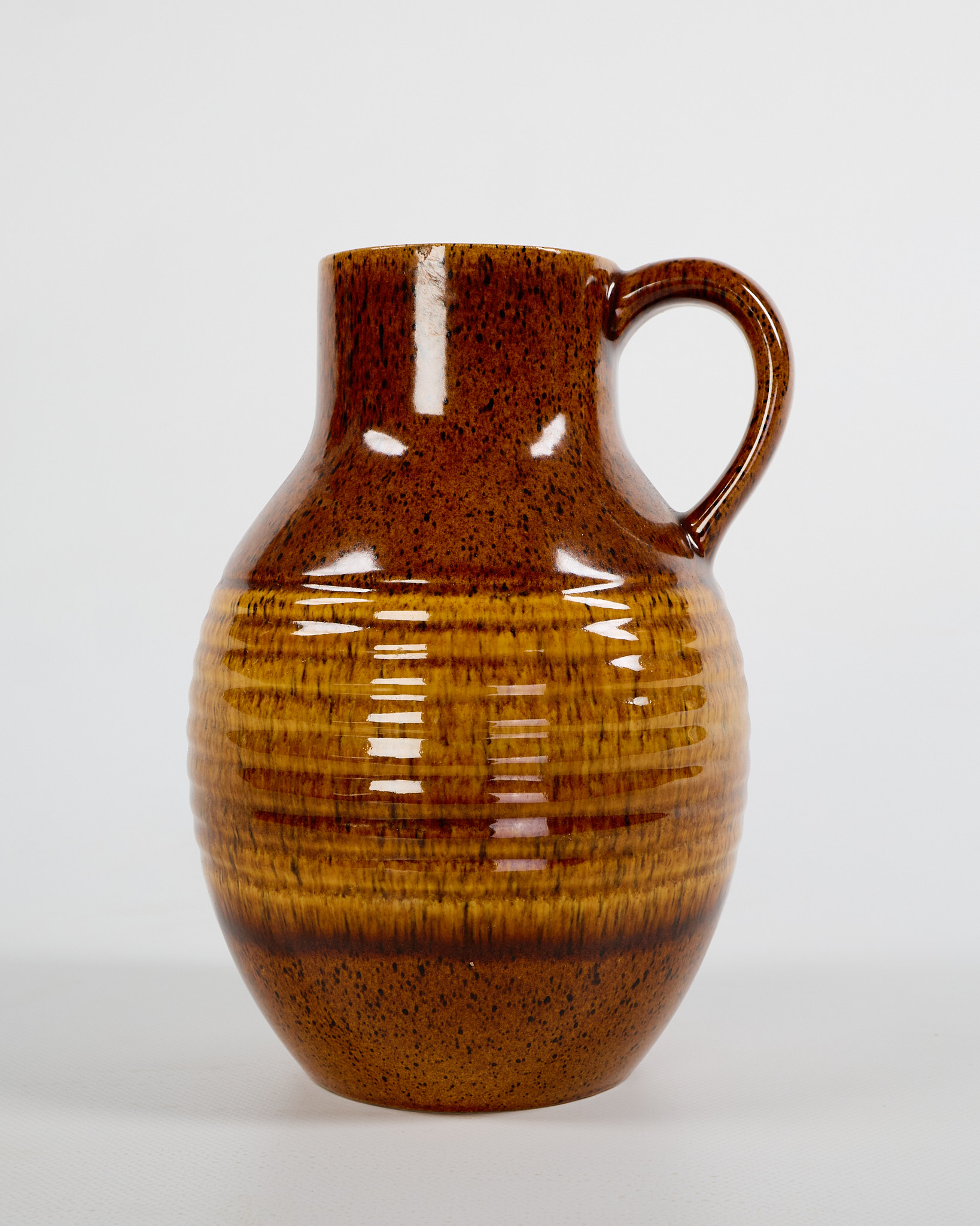 Mid-Century Brown Ceramic Jug with Horizontal Ridges