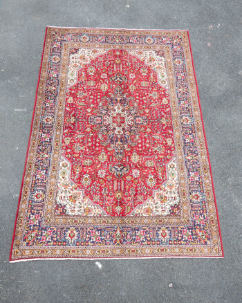 Vintage Persian Tabriz Carpet with Red Floral Medallion Design – TRA10