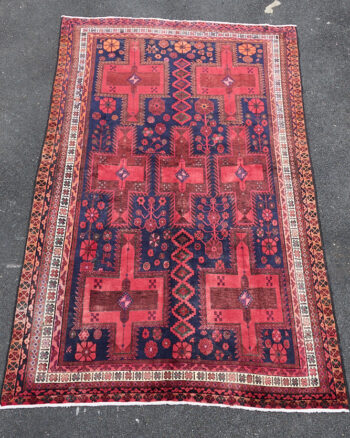 Vintage Persian Baluchi Wool Carpet with All-Over Cross Design – TRA09