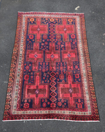 Vintage Persian Baluchi Wool Carpet with All-Over Cross Design – TRA09