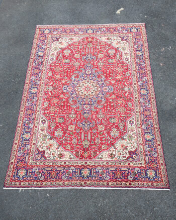 Vintage Persian Tabriz Wool Carpet with Red Ground & Geometric Design – TRA07