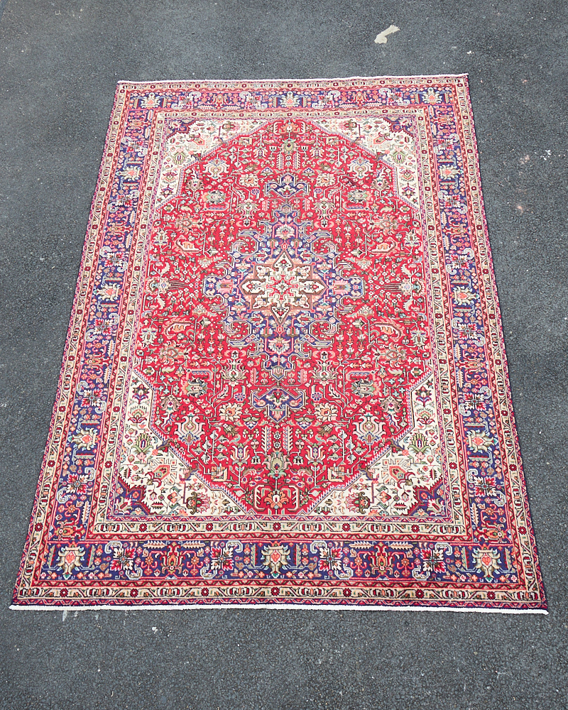 Vintage Persian Tabriz Wool Carpet with Red Ground & Geometric Design – TRA07