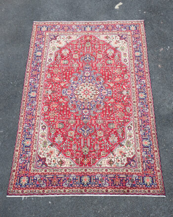 Vintage Persian Tabriz Wool Carpet with Red Ground & Geometric Design – TRA07
