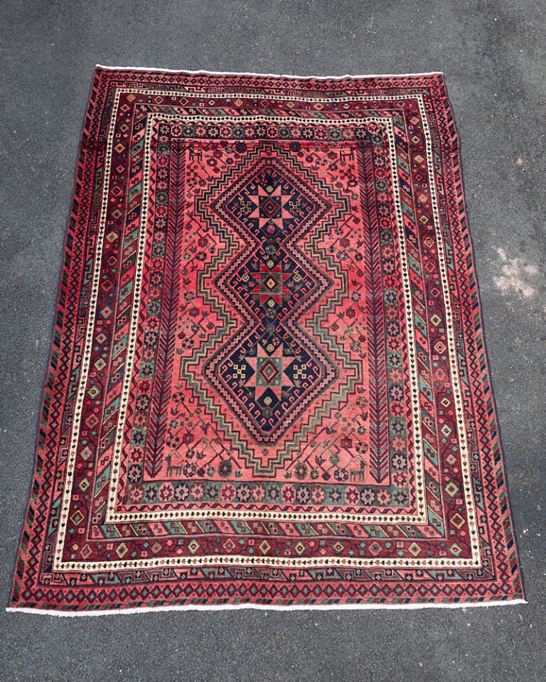 Washed Red Persian Shiraz Village Rug with Bespoke Medallion - TRA16