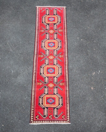 Vintage Persian Hamadan Wool Runner with Aztec Medallion Design – TRA02