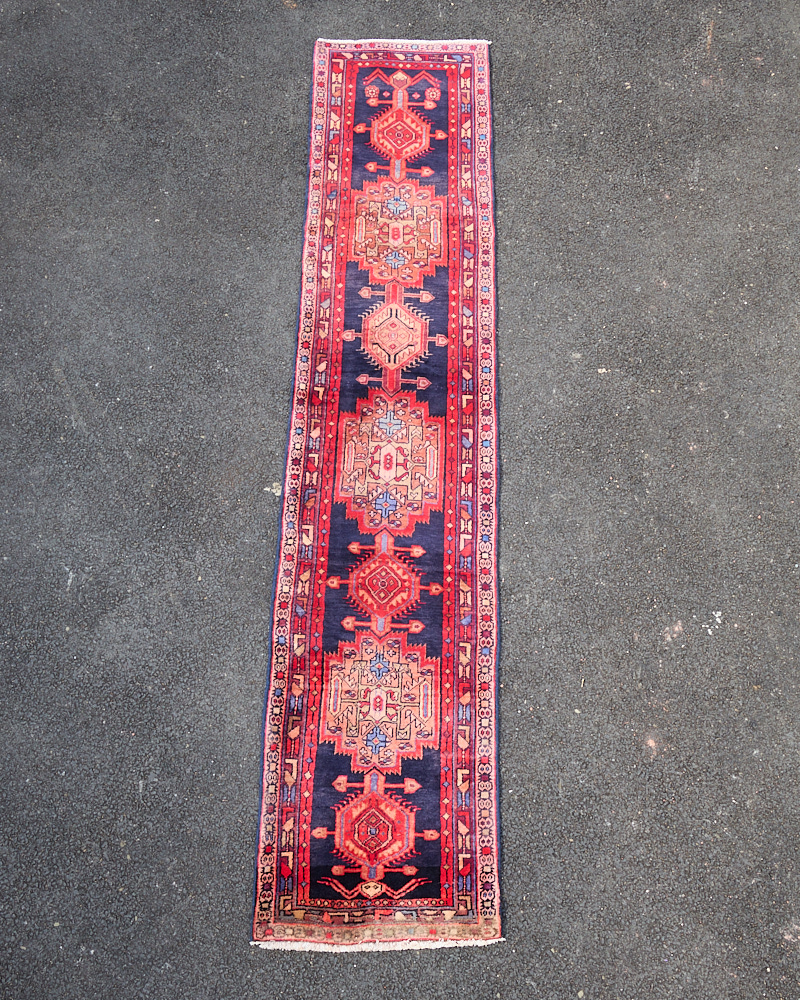 Vintage Persian Ardibal Runner with Rich Blue Ground & Geometric Patterns – TRA04