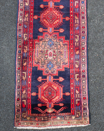 Vintage Persian Ardibal Runner with Rich Blue Ground & Geometric Patterns – TRA04