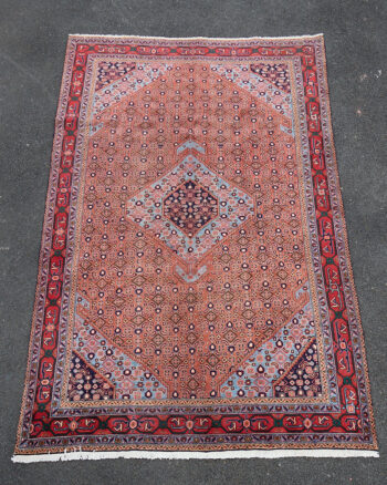 Vintage Persian Sanandaj Wool Carpet with Medallion Design – TRA14