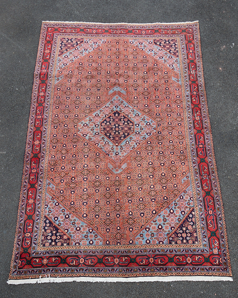 Vintage Persian Sanandaj Wool Carpet with Medallion Design – TRA14