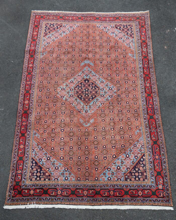 Vintage Persian Sanandaj Wool Carpet with Medallion Design – TRA14
