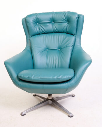 Mid Century Newly Reupholstered Teal Leather Egg Chair