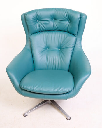 Mid Century Newly Reupholstered Teal Leather Egg Chair
