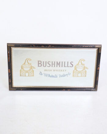 Vintage Bushmills Irish Whiskey Mirrored Bar Sign with Black Frame