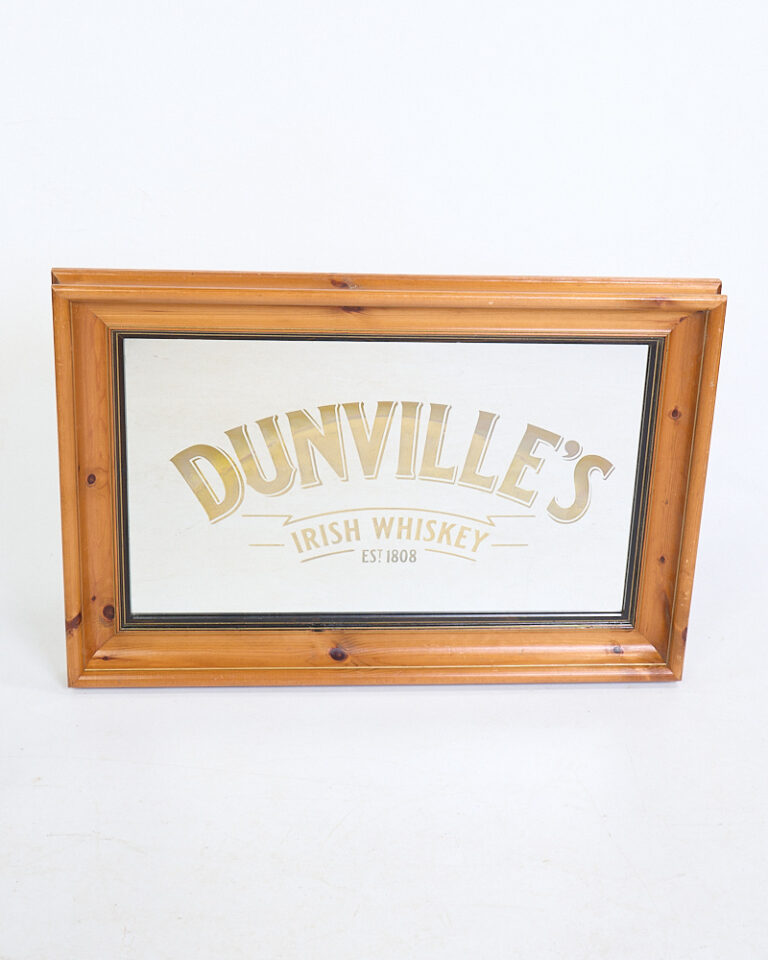 Vintage Dunville's Irish Whiskey Mirror with Pine Frame