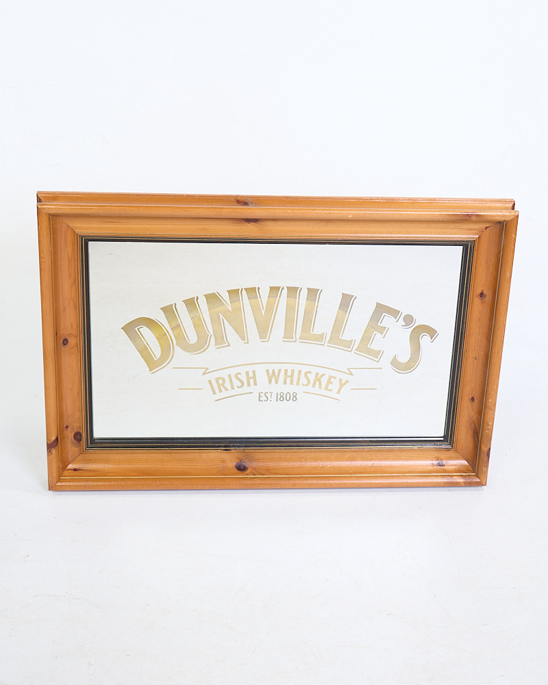 Vintage Dunville’s Irish Whiskey Mirror with Pine Frame