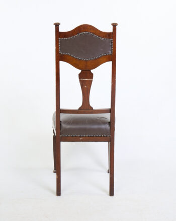 Antique Edwardian Wooden Dining Chair with Leather Upholstery