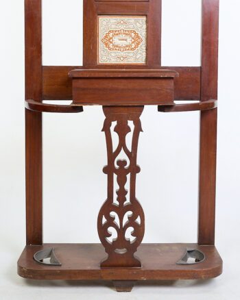 Antique Wooden Hall Stand with Mirror and Ceramic Tile Inset