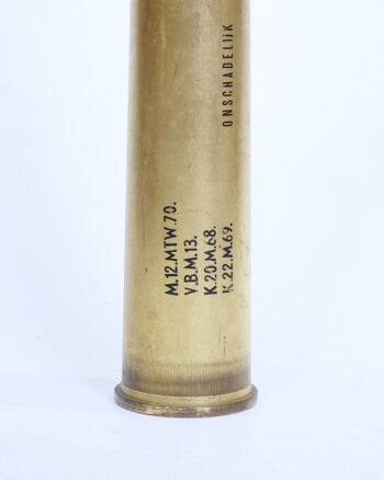 Vintage Inert Artillery Shell with Brass Casing & Yellow Projectile